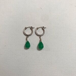Sterling Silver 925 Vintage JWK Hoop Earrings with Green Dangle Charm